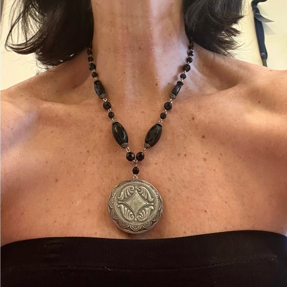 Antique Locket and Black Bead Choker